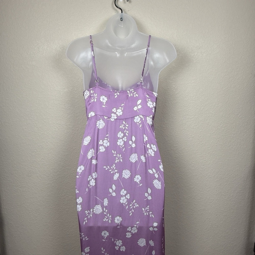 Saltwater Luxe Lilac Peony Floral Midi Slip Dress Tie Front Empire Waist Sz S - Picture 2 of 5